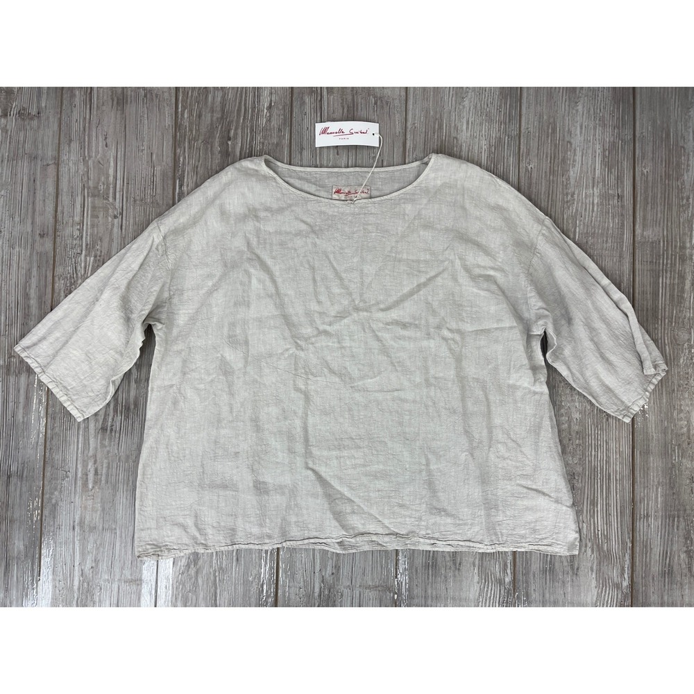Manuelle Guibal Paris Shirt Oversized Oli Linen Tee Clay Beige 3/4 Sleeve T4 NWT